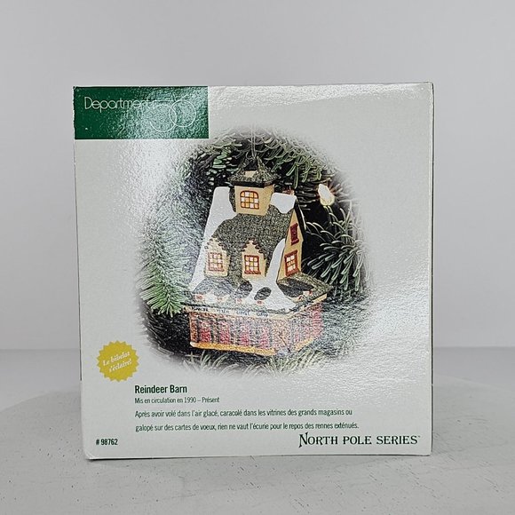 Department 56 North Pole Series Classic Lighted Ornament Reindeer Barn - Picture 1 of 8